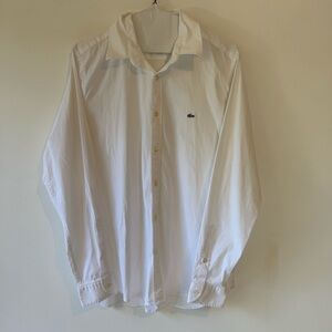 Lacoste Slim Fit White Button-Up Shirt Men’s Size 42 US L Crocodile Logo cotton